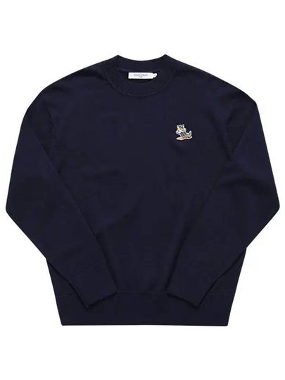 Men's Dressed Fox Patch Relaxed Knit Top Navy - MAISON KITSUNE - BALAAN 2