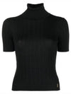 Rib Silk Monogram Short Sleeve Turtleneck Black - SAINT LAURENT - BALAAN 2