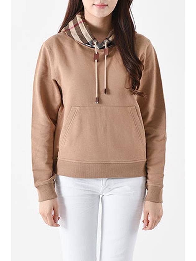 Check Hooded Cotton Oversized Hooded Top Camel - BURBERRY - BALAAN 3