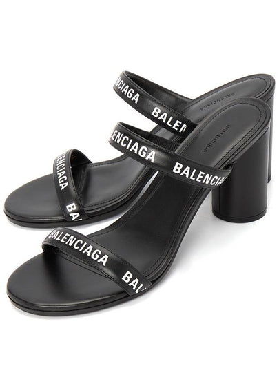 Women's Leather Logo Round Sandal Heels Black - BALENCIAGA - BALAAN 2