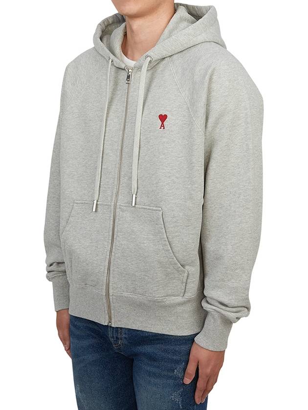 Ami De Coeur Embroid Logo Hoodie Zip-up Grey - AMI - BALAAN 4