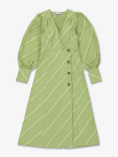 Balloon Sleeve Striped Midi Dress Green - GANNI - BALAAN 2