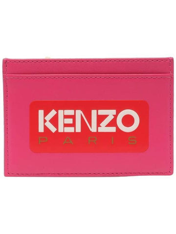 Logo Patch Leather Card Wallet Pink - KENZO - BALAAN 1