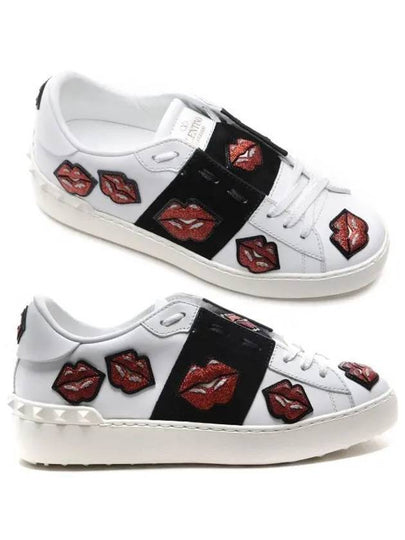 Lip Patch Open Low Top Sneakers White Black - VALENTINO - BALAAN 2