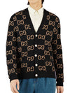 GG V-neck Wool Jacquard Cardigan Black - GUCCI - BALAAN 3