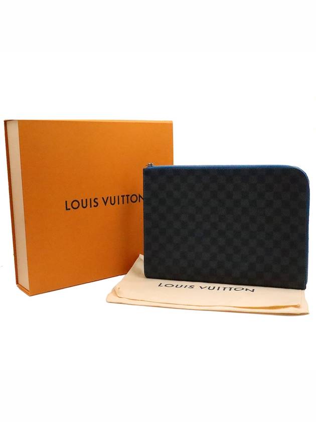 Women s Louis Vuitton N64032 Damier Graphite Canvas Blue Pochette Jour GM Clutch gt Pouch Gangbuk used luxury goods - LOUIS VUITTON - BALAAN 3