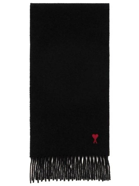 Small Heart Logo Wool Scarf Black - AMI - BALAAN 2