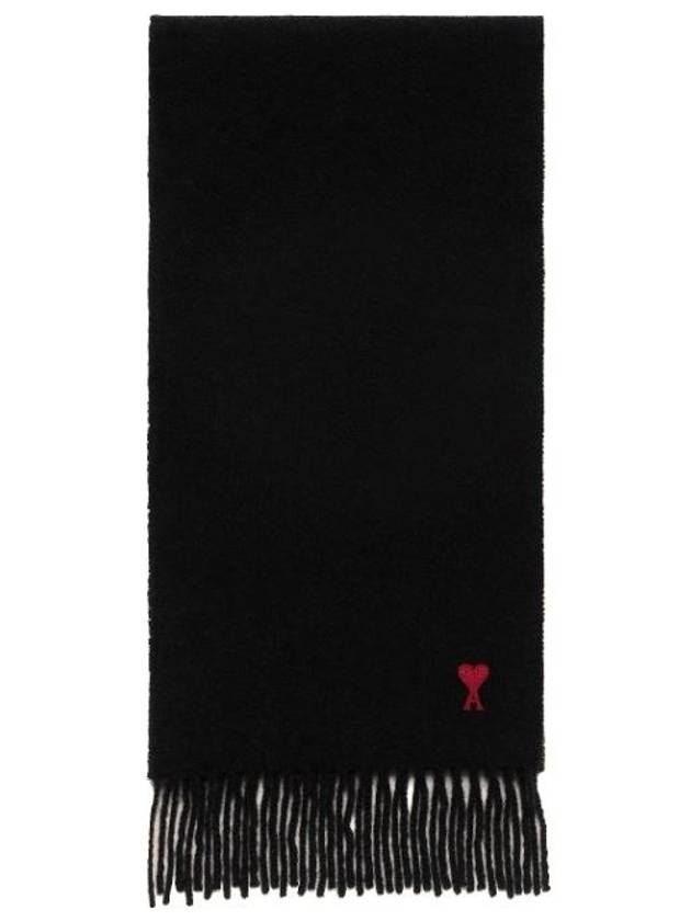 Small Heart Logo Classic Wool Scarf Black - AMI - BALAAN 2