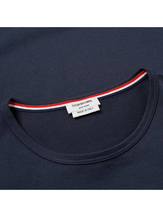 Men's Medium Weight Jersey Tipped Pocket Crewneck Short Short Sleeve T-Shirt Navy - THOM BROWNE - BALAAN 3