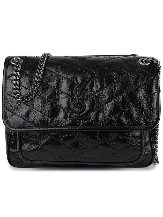 Nikki Medium Krinkle Vintage Leather Shoulder Bag Black - SAINT LAURENT - BALAAN 7