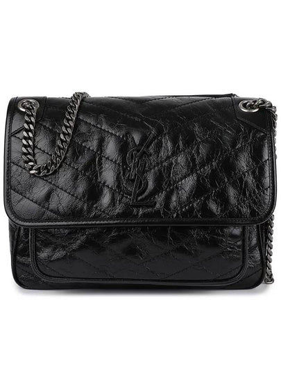 Nikki Medium Krinkle Vintage Leather Shoulder Bag Black - SAINT LAURENT - BALAAN 2