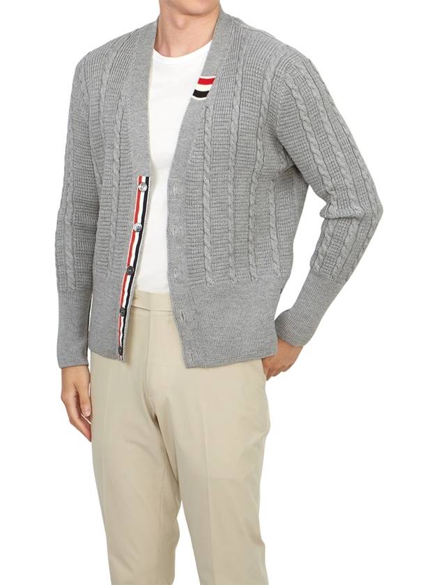 Cable Knitwear Virgin Wool Cardigan Grey - THOM BROWNE - BALAAN 6