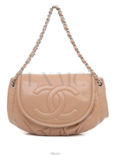 Caviar Half Moon Chain Shoulder Bag Dark Beige CC Logo A50987 - CHANEL - BALAAN 1