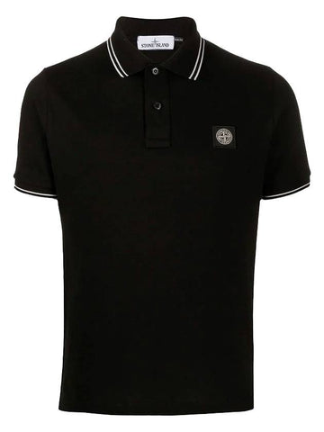 Men's Embroidered Logo Stretch Cotton Polo Shirt Black - STONE ISLAND - BALAAN 1