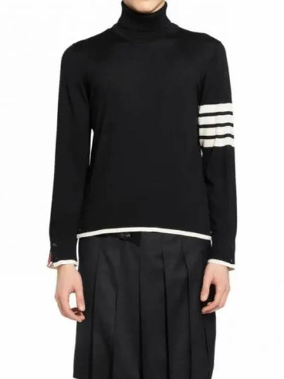 4 Bar Relaxed Fit Fine Merino Wool Turtle Neck Black - THOM BROWNE - BALAAN 2