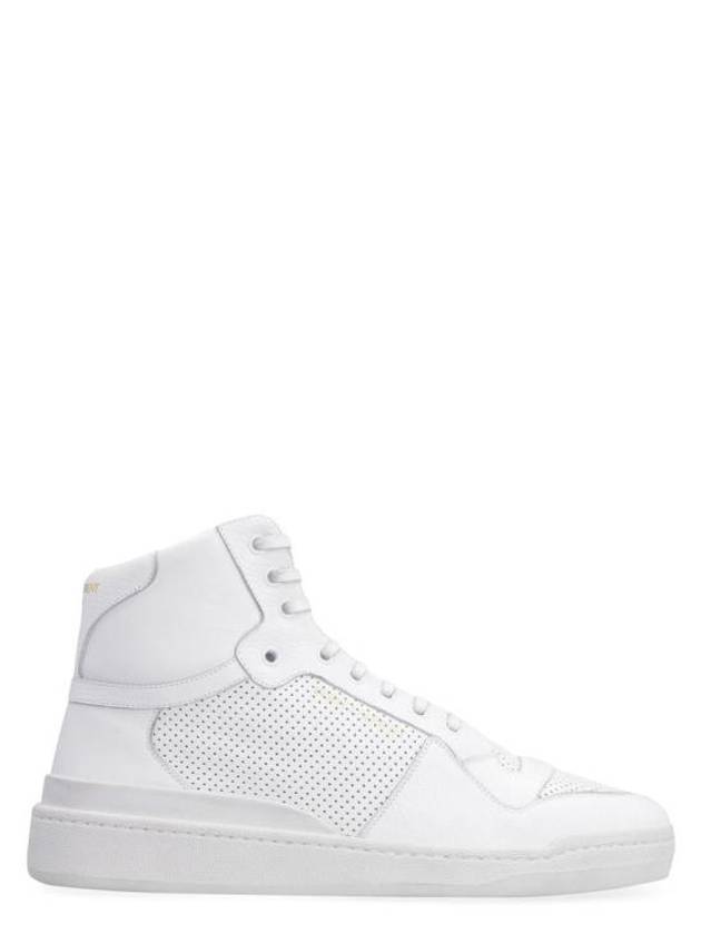 Men's SL24 Used-Look Perforated Leather Mid Top Sneakers White - SAINT LAURENT - BALAAN 2