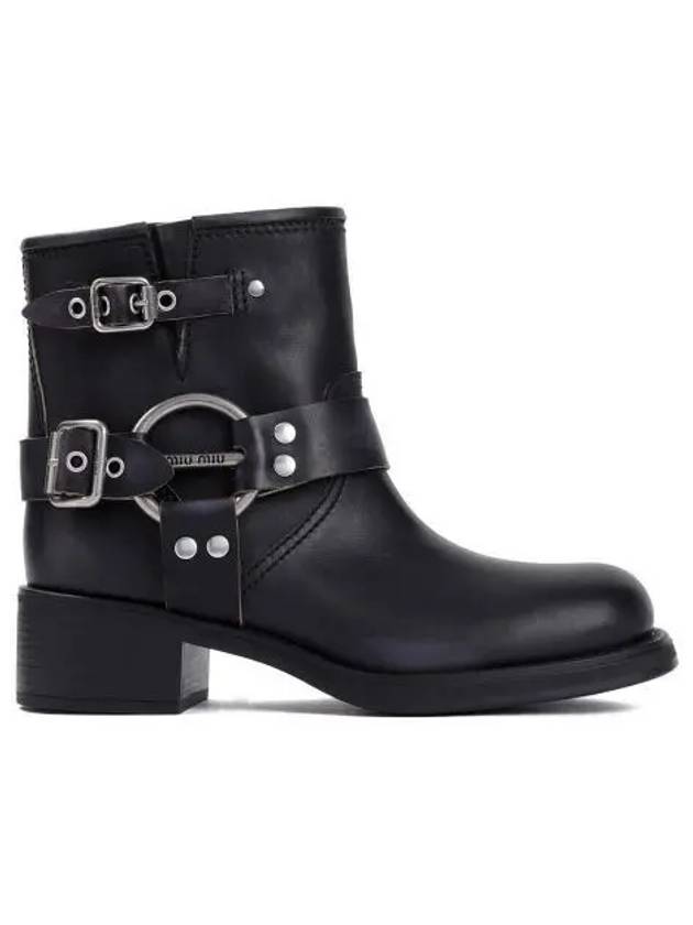 Vintage Look Leather Middle Boots Black - MIU MIU - BALAAN 2