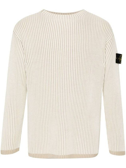 Crewneck Rib Virgin Wool Knit Top Beige - STONE ISLAND - BALAAN 2