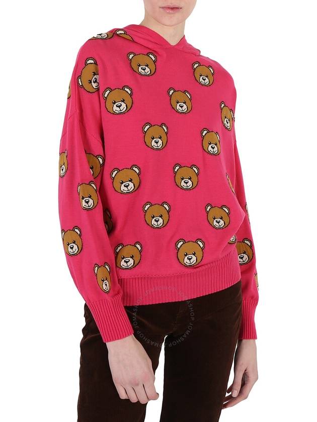 Moschino Fucsia Teddy Bear Intarsia Hooded Sweater, Brand Size 38 (US Size 4) - MOSCHINO - BALAAN 1