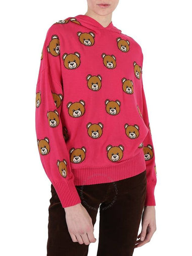 Moschino Fucsia Teddy Bear Intarsia Hooded Sweater, Brand Size 38 (US Size 4) - MOSCHINO - BALAAN 1