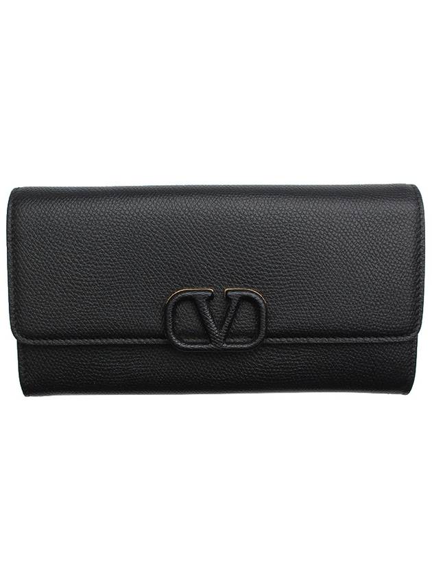 Black logo leather long wallet - VALENTINO - BALAAN 1