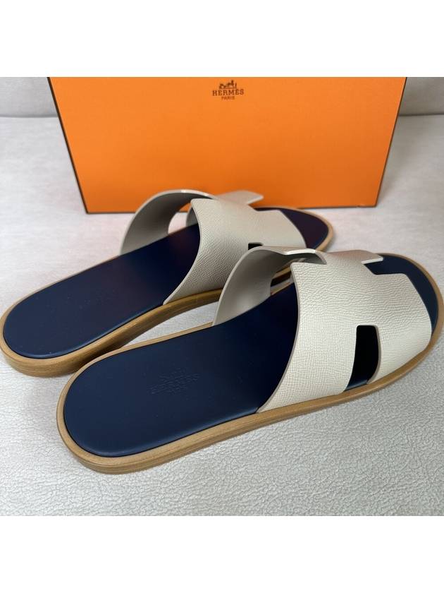 Izmir Leather Slippers Navy Ivory - HERMES - BALAAN 5