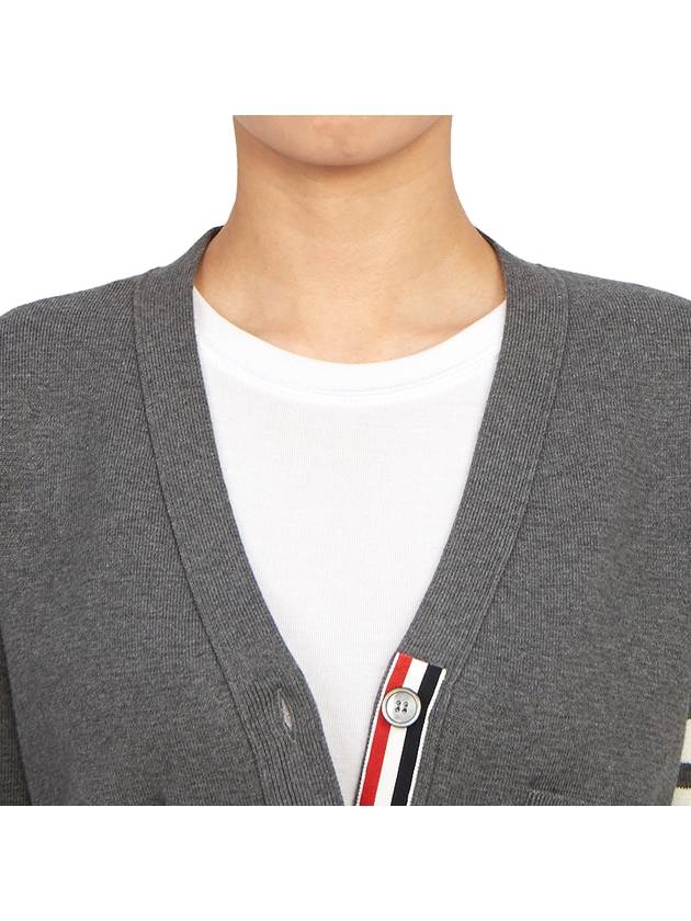 Cotton 4-Bar Milano Classic V-Neck Cardigan Medium Grey - THOM BROWNE - BALAAN 9