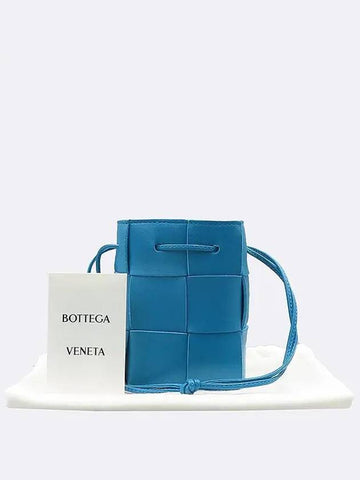 680217 Blue color lambskin intrecciato mini cassette bucket bag - BOTTEGA VENETA - BALAAN 1