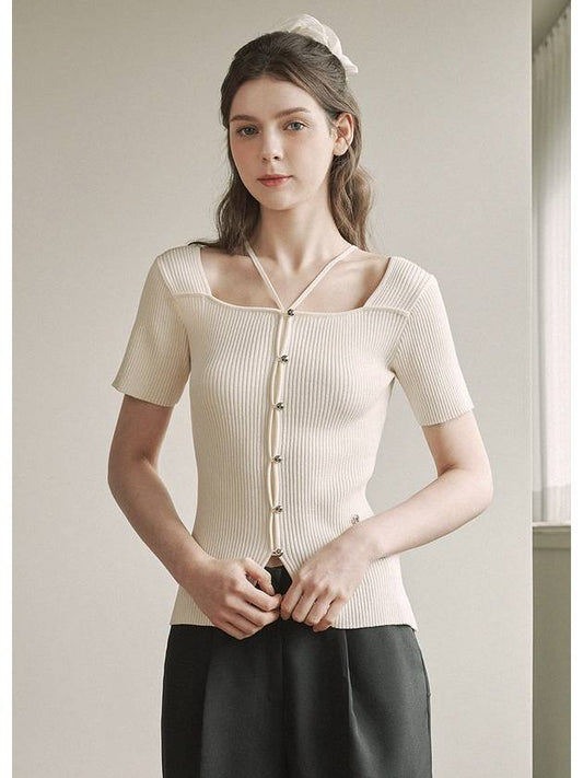 Gardenia square neck strap knit top - MICANE - BALAAN 2