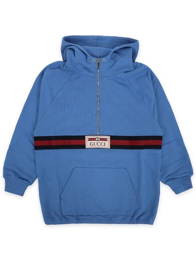 Kids Logo Label Cotton Half Zip-Up Hoodie Blue - GUCCI - BALAAN 4