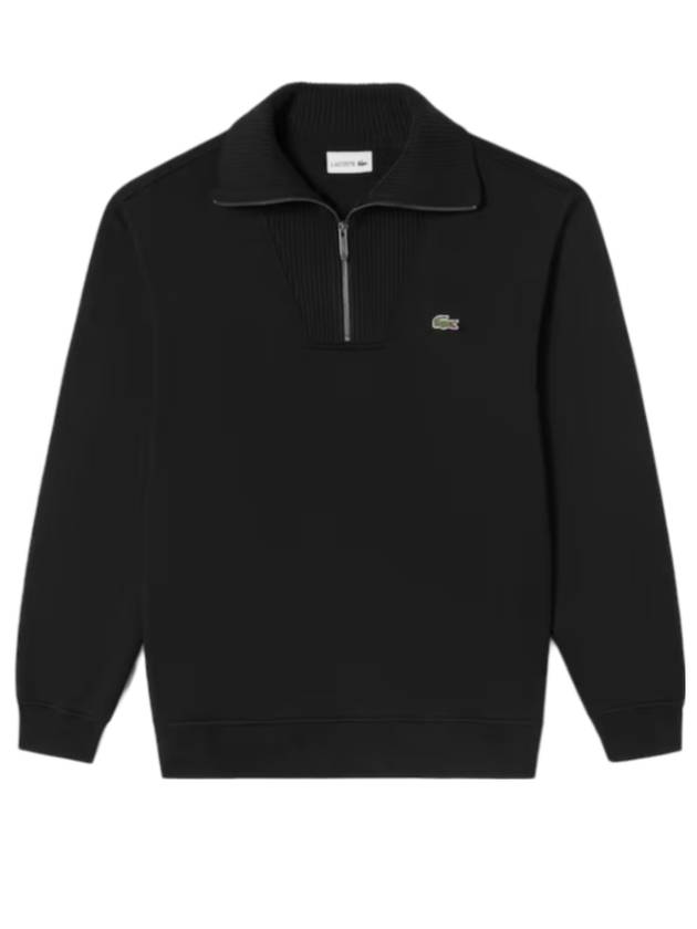 Men's Half Zip Up Wide Collar Sweatshirt Black - LACOSTE - BALAAN 1