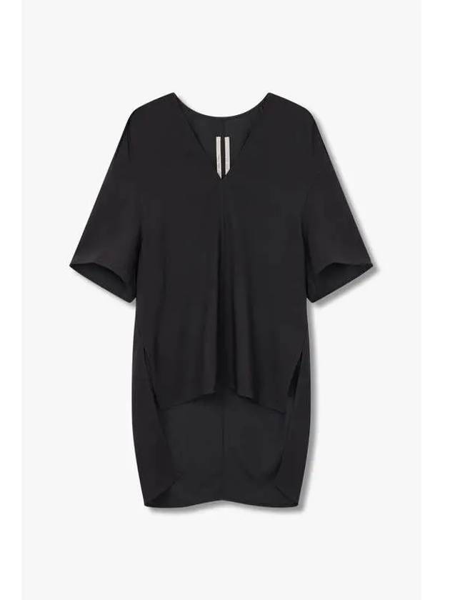 WOMEN Short Sleeve V Neck Blouse Black - RICK OWENS - BALAAN 1