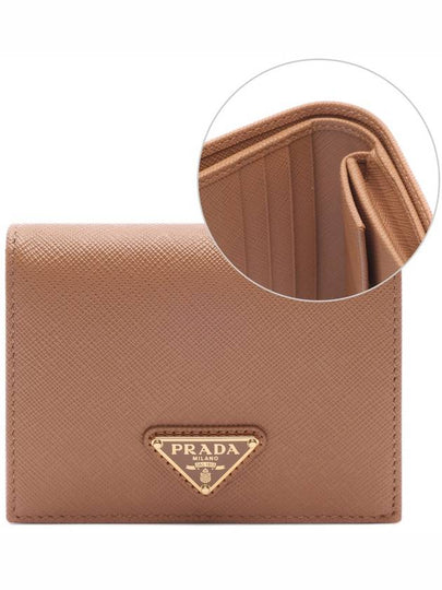 Gold Hardware Triangle Logo Saffiano Half Wallet Natural - PRADA - BALAAN 2