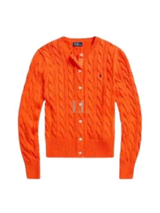 Women's Embroidered Logo Pony Cable Cardigan Orange - POLO RALPH LAUREN - BALAAN 2