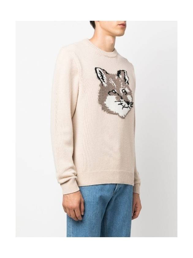 Men's Big Fox Head Classic Pullover Knit Top Beige - MAISON KITSUNE - BALAAN 3