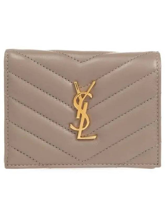 Casandra Matelasse Quilted Lambskin Flap Card Wallet Grey - SAINT LAURENT - BALAAN 2