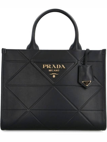 Top Stitching Medium Leather Symbol Tote Bag Black - PRADA - BALAAN 1