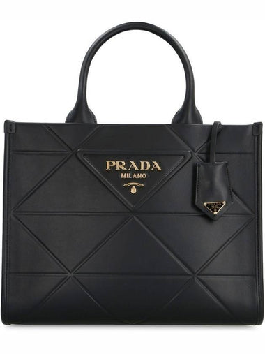 Top Stitching Medium Leather Symbole Tote Bag Black - PRADA - BALAAN 1