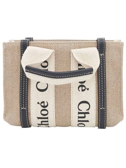 Woody Linen Canvas Calfskin Tote Bag White Navy - CHLOE - BALAAN 2