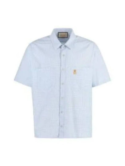 Patch Short Sleeve Shirt Blue - GUCCI - BALAAN 2