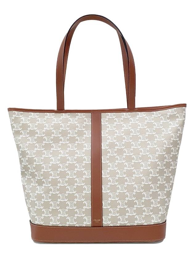 Medium Cabas Triomphe Canvas Calfskin Tote Bag Grege - CELINE - BALAAN 2