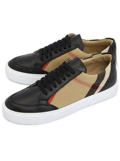 House Check Panel Leather Low Top Sneakers Black - BURBERRY - BALAAN 2