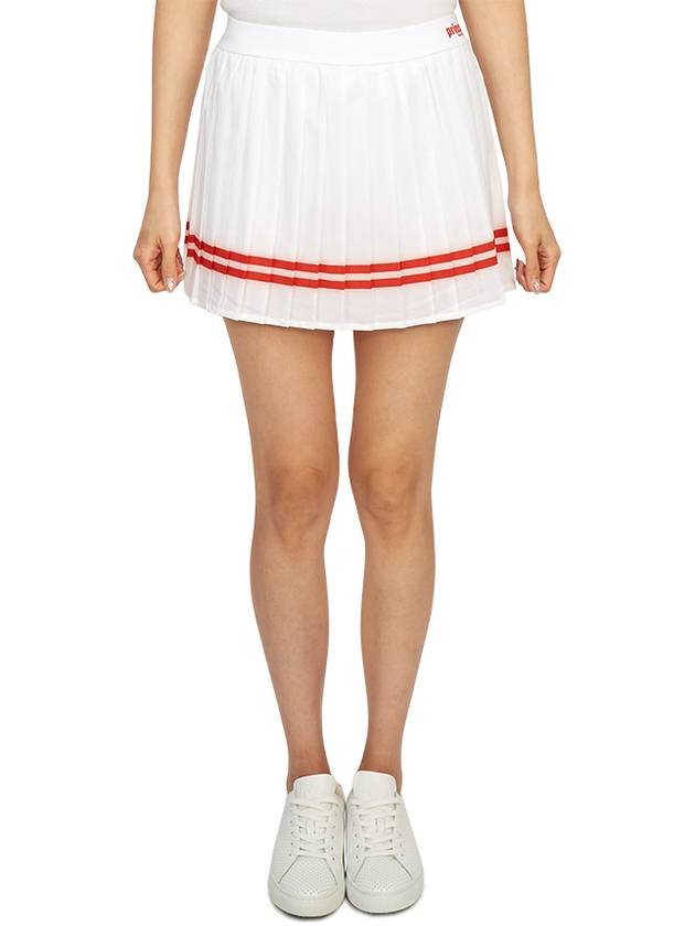 Women's Logo Print Striped Pleated Skirt White - SPORTY & RICH - BALAAN 2