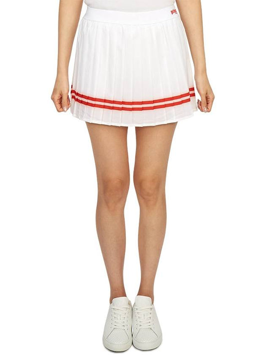 Women's Logo Print Striped Pleated Skirt White - SPORTY & RICH - BALAAN 2