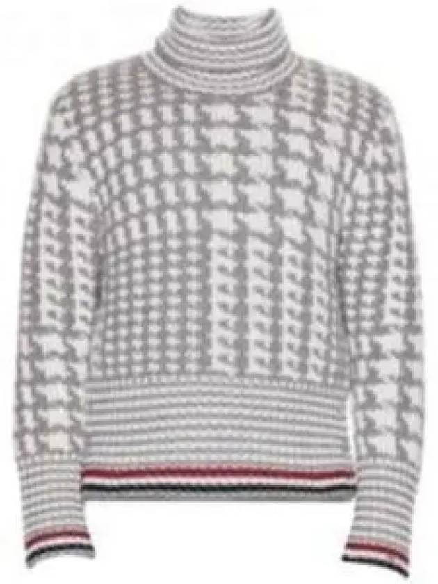 Prine Of Wales Jacquard Detail Cashmere Turtleneck Grey - THOM BROWNE - BALAAN 2