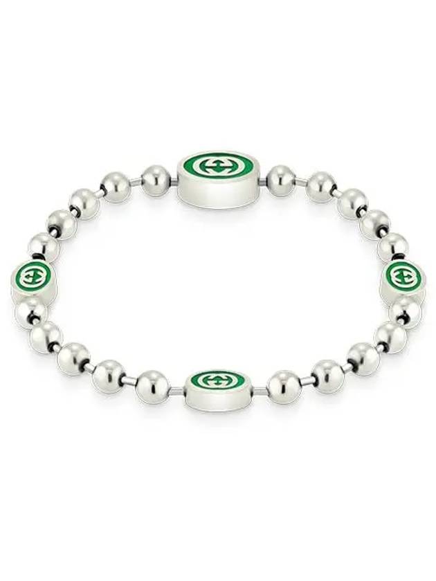 Women's Interlocking G Enamel Bracelet Silver Green - GUCCI - BALAAN 6