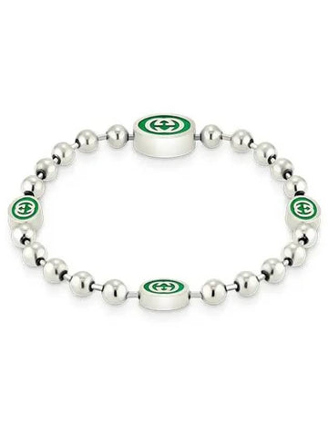 Women's Interlocking G Enamel Bracelet Silver Green - GUCCI - BALAAN 1