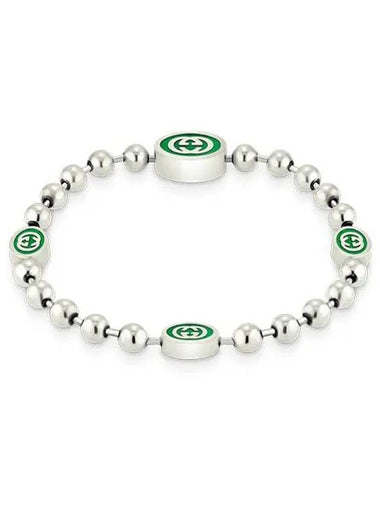 Women's Interlocking G Enamel Bracelet Silver Green - GUCCI - BALAAN 1