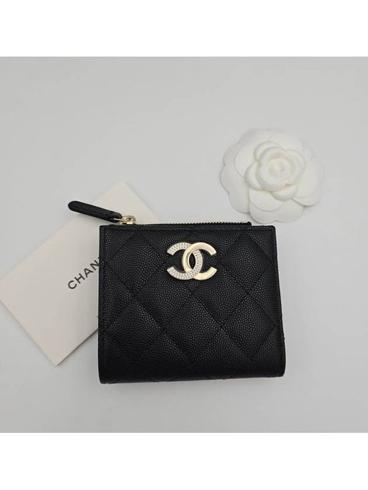 24 season black caviar zipper half wallet crystal AP4181 - CHANEL - BALAAN 1