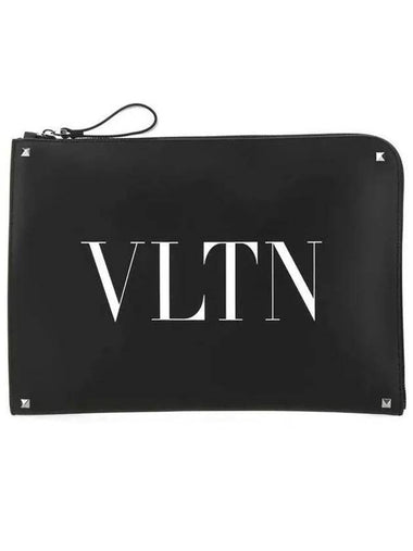 Rockstud Logo Clutch Bag Black - VALENTINO - BALAAN 1